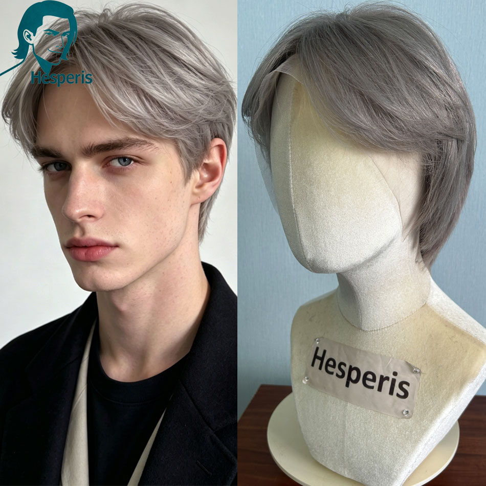 Pre Parted 13X4 Lace Front Bob Wig - Hesperis Braziliaans Remy Grijs Kleurig Heren