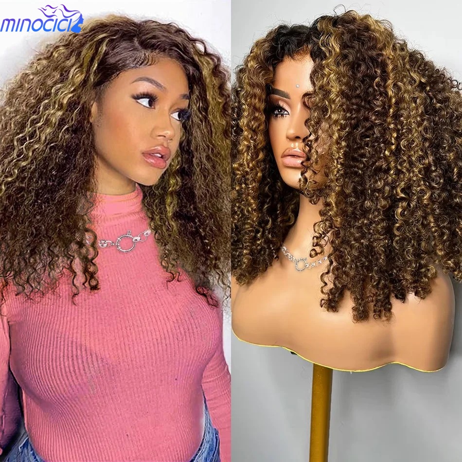 Glueless Wear And Go Human Hair Wig - P4/27 Highlight Krullende Korte Bobpruik van